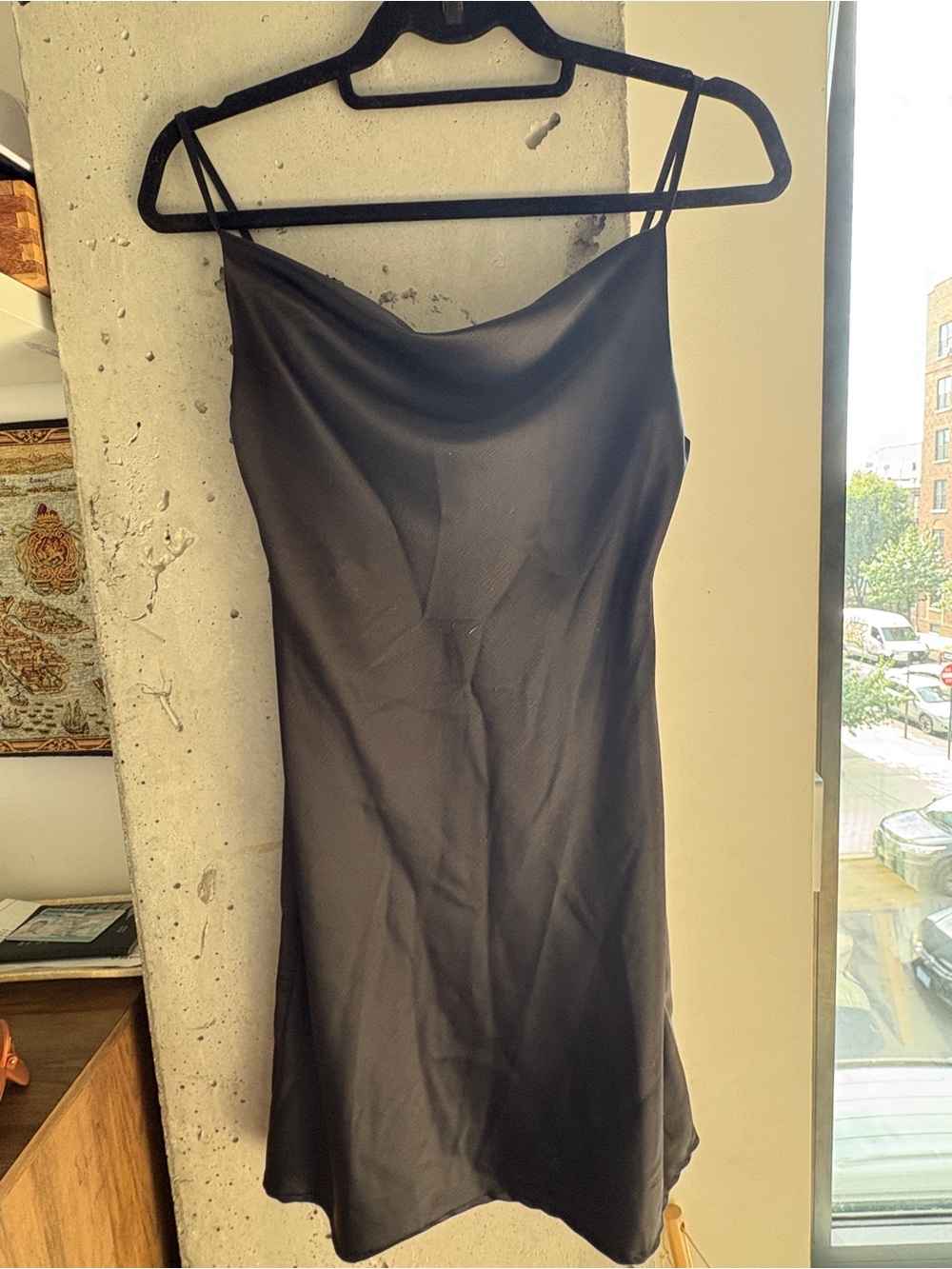 Urban Outfitters Black Satin Slip Dress with Cowl Neck